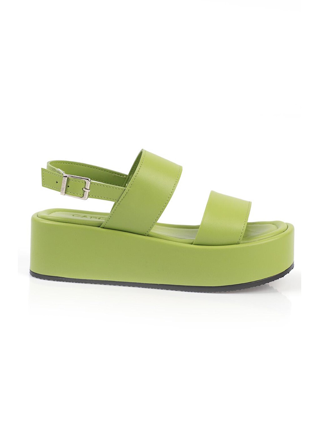Yeşil Kalın Çift Bantlı Dolgu Topuklu Kadın Flatform Sandalet-2