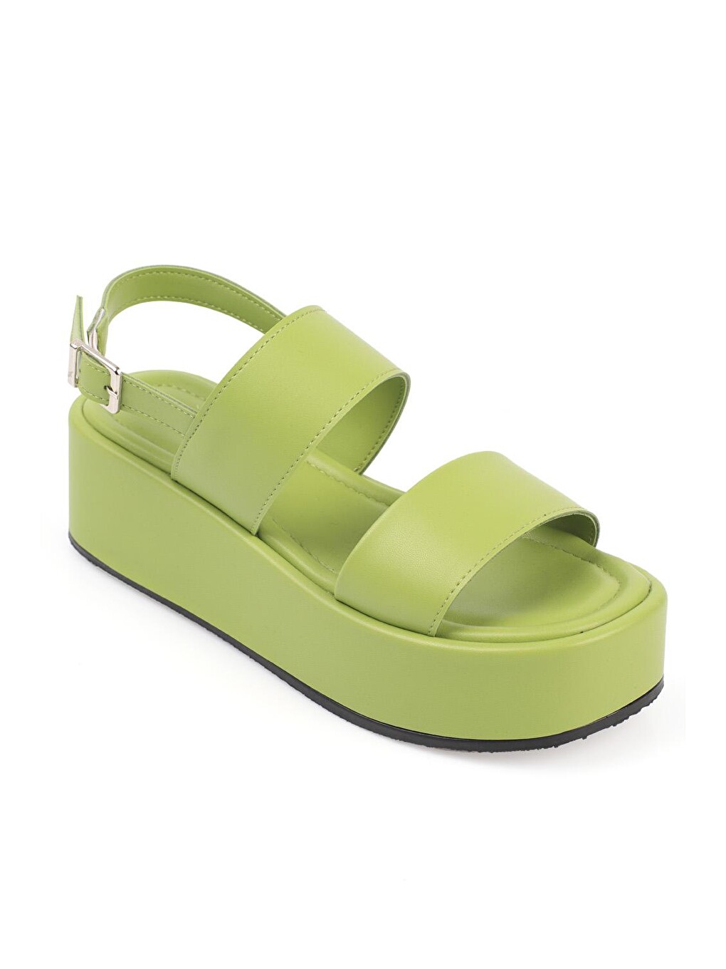 Yeşil Kalın Çift Bantlı Dolgu Topuklu Kadın Flatform Sandalet-3