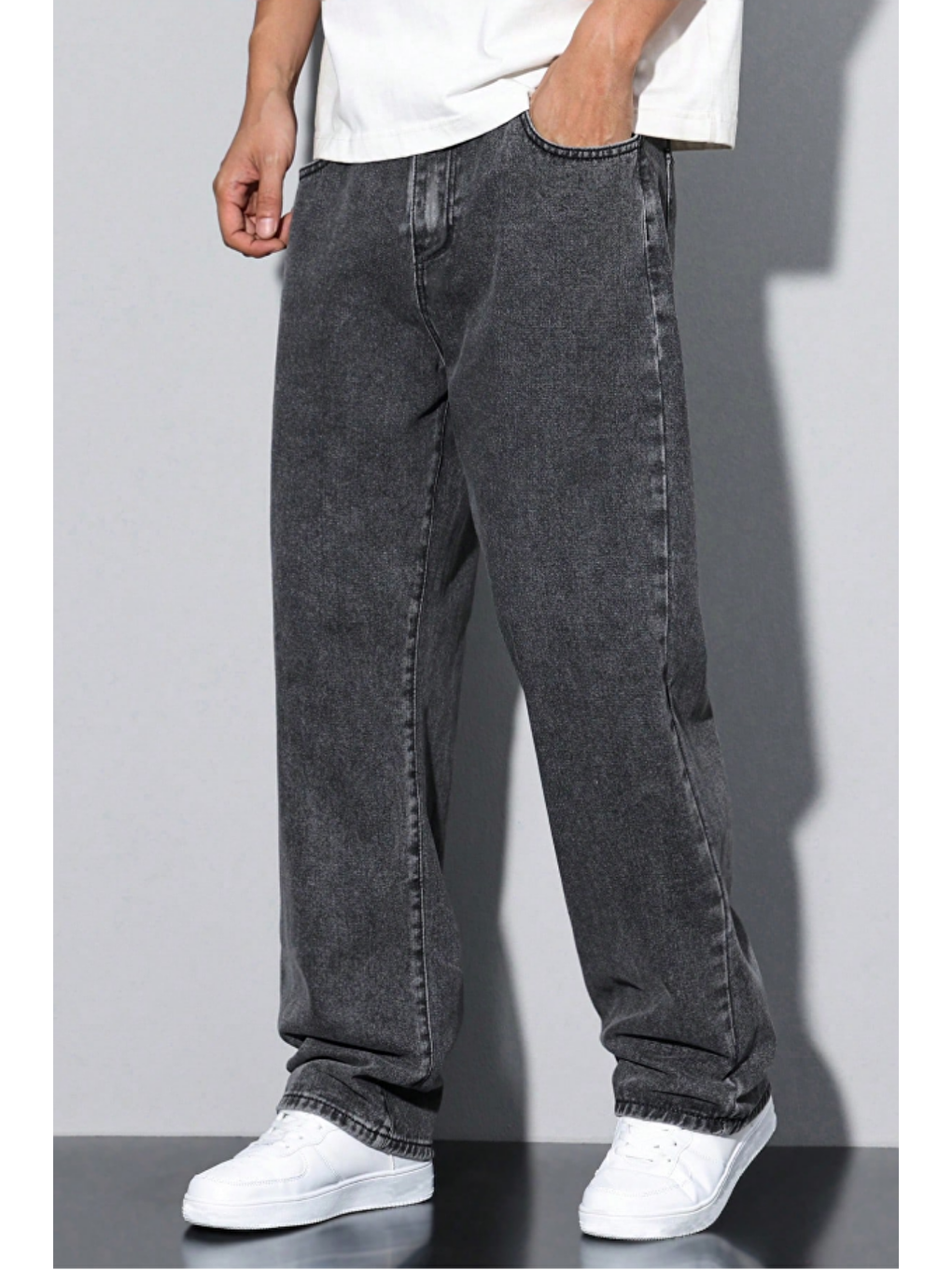 Gri Erkek Füme Rahat Kesim Baggy Pantolon-1