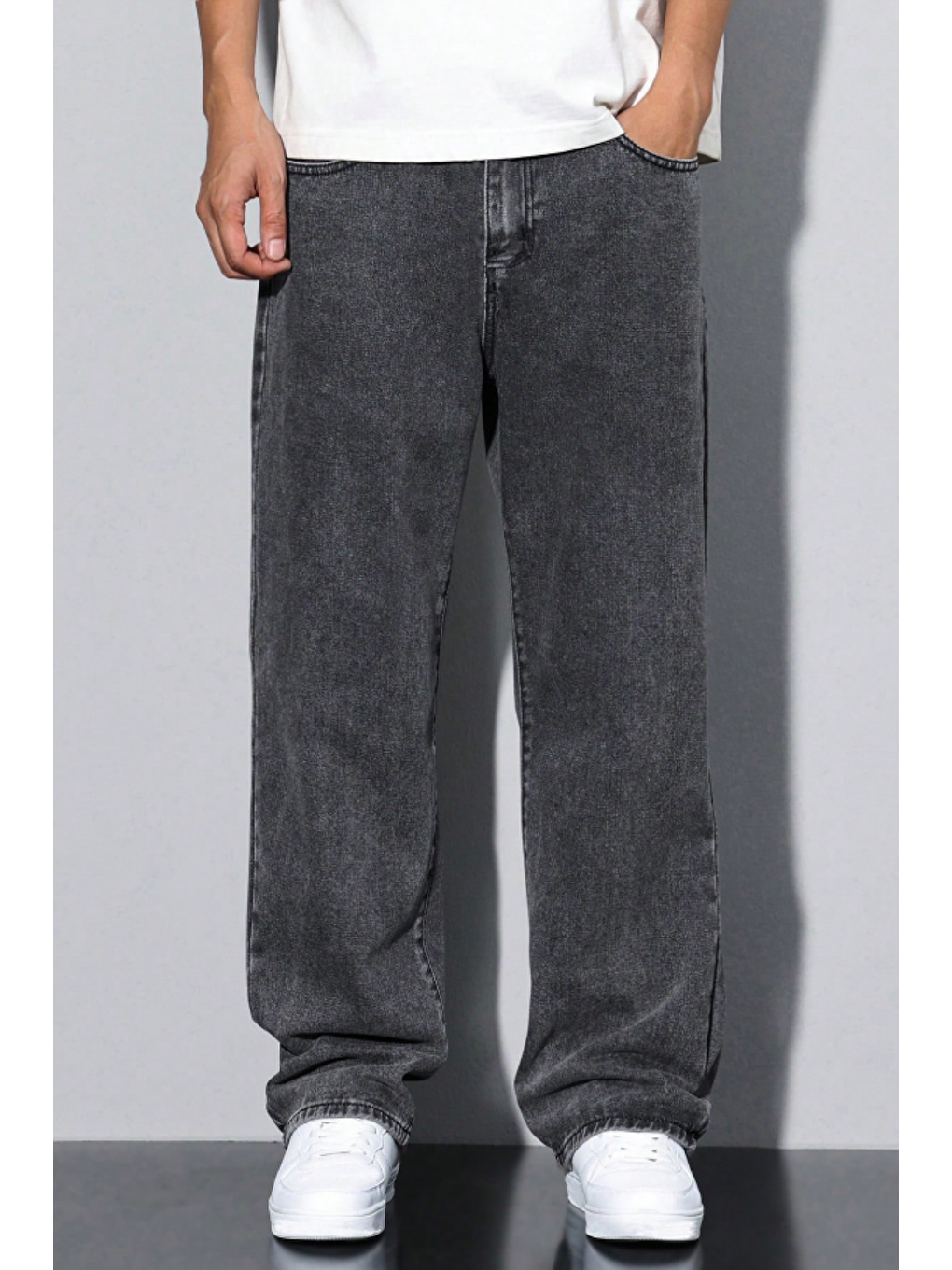 Gri Erkek Füme Rahat Kesim Baggy Pantolon-2