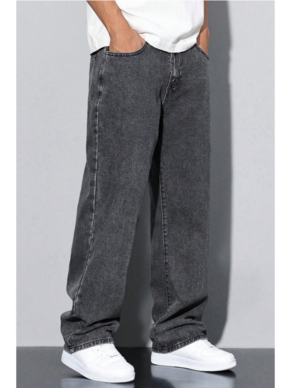 Gri Erkek Füme Rahat Kesim Baggy Pantolon-3