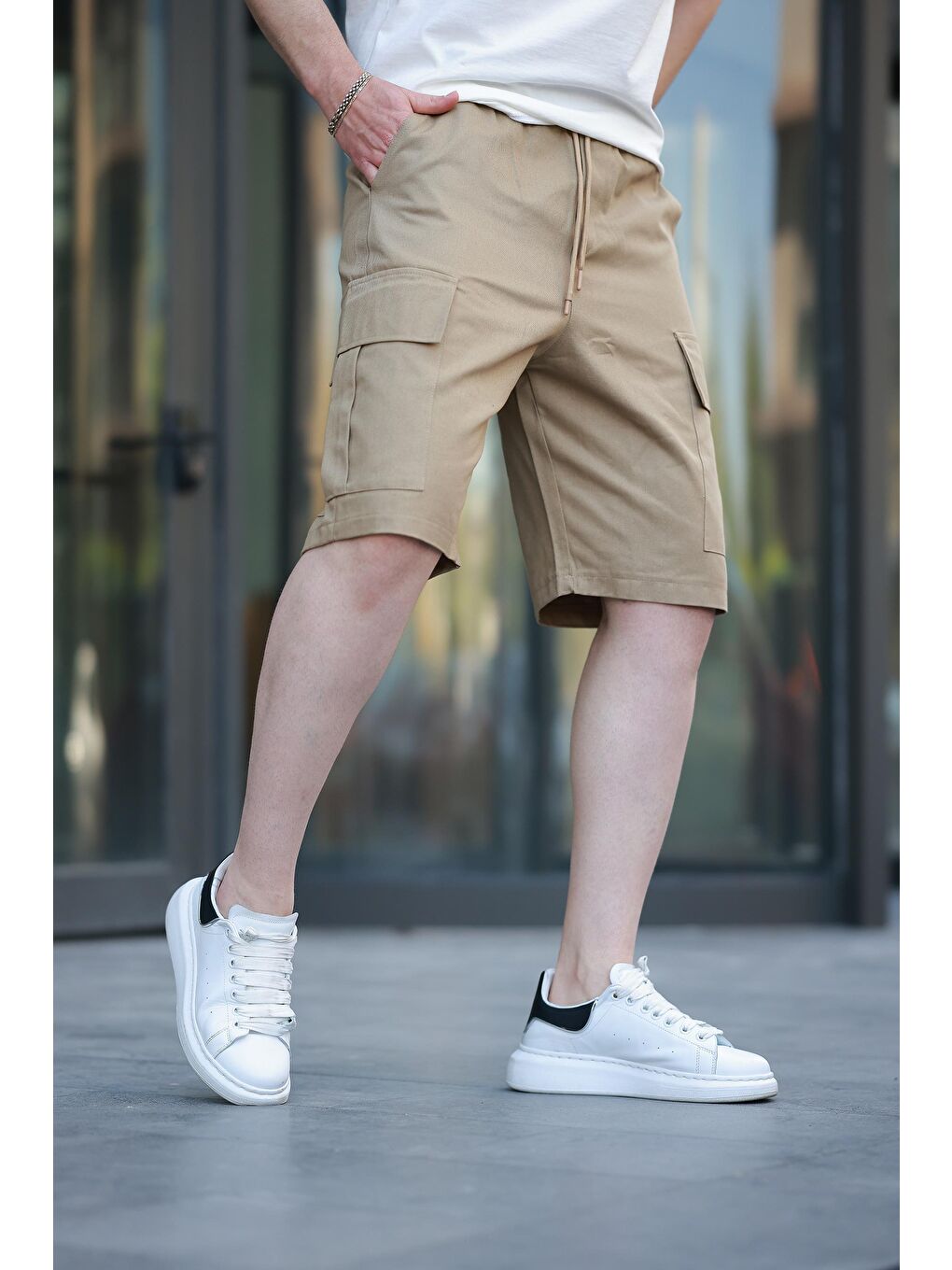 Kahverengi Camel Kargo Cepli Erkek Şort E6571-1