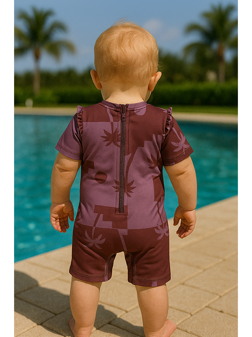 Pembe Palmiye Desen Çocuk Mayo GülKurusu-1