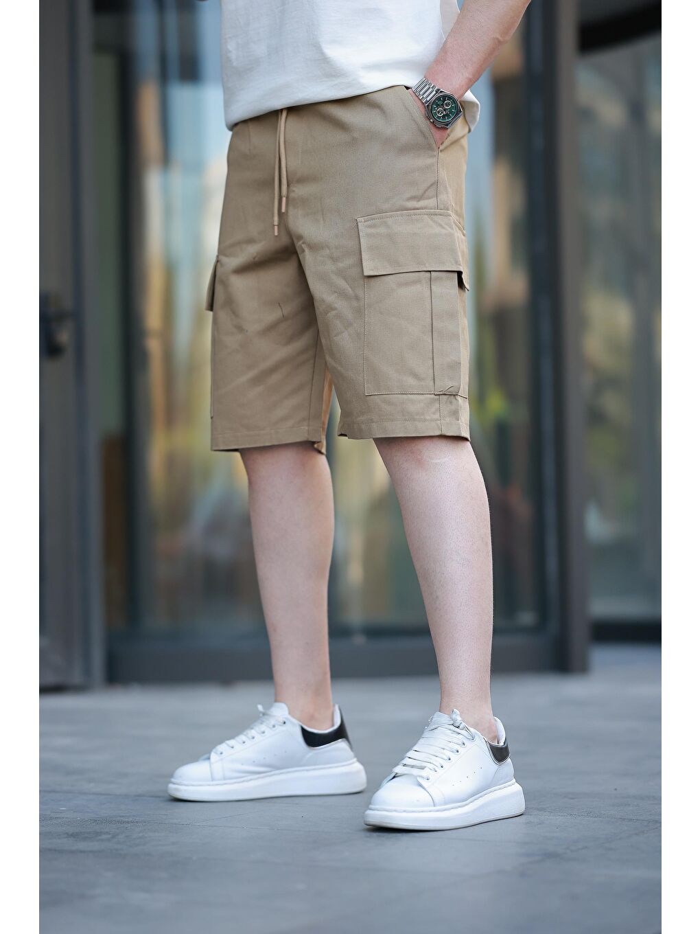 Kahverengi Camel Kargo Cepli Erkek Şort E6571-2