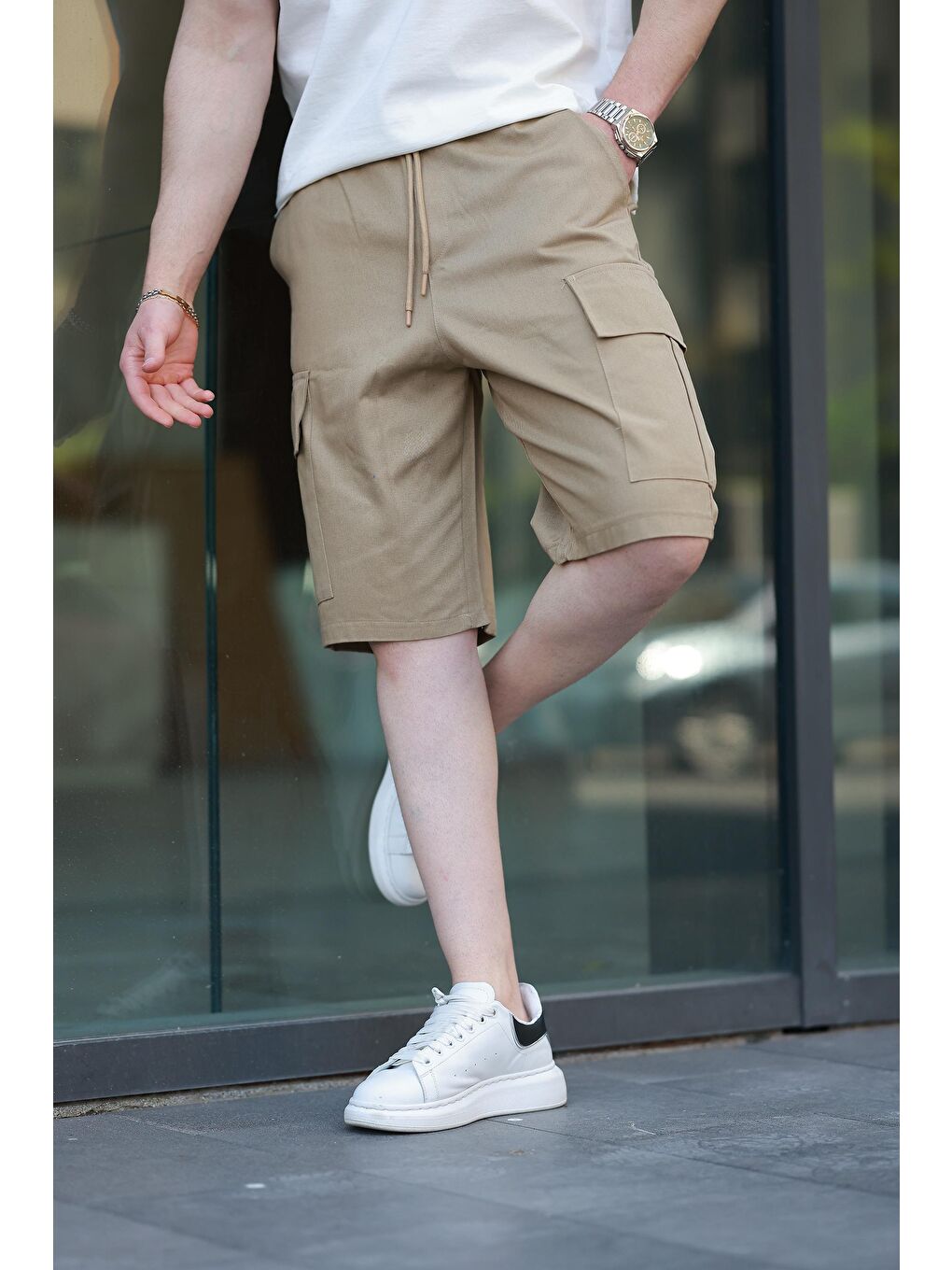 Kahverengi Camel Kargo Cepli Erkek Şort E6571-3