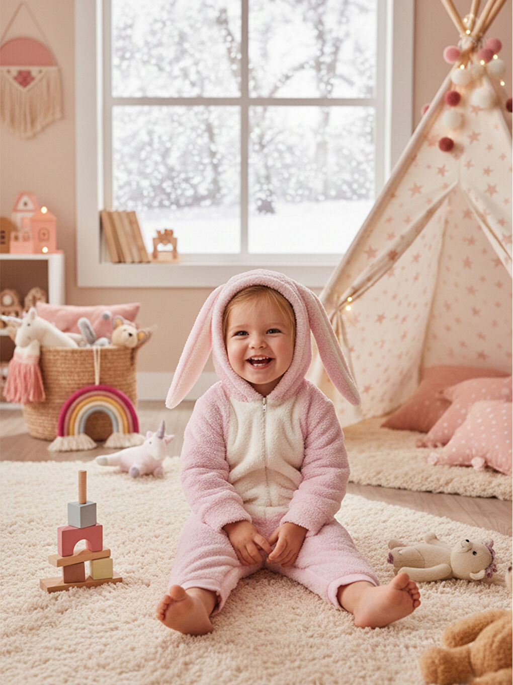 Welsoft Kız Çocuk Pembe Desenli Kışlık  Uyku Tulumu 1–6 Yaş-1