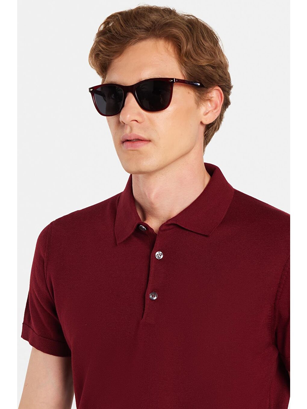 Erkek Slim Fit Dar Kesim Pamuklu Örme Triko Bordo Polo Yaka Tişört-1