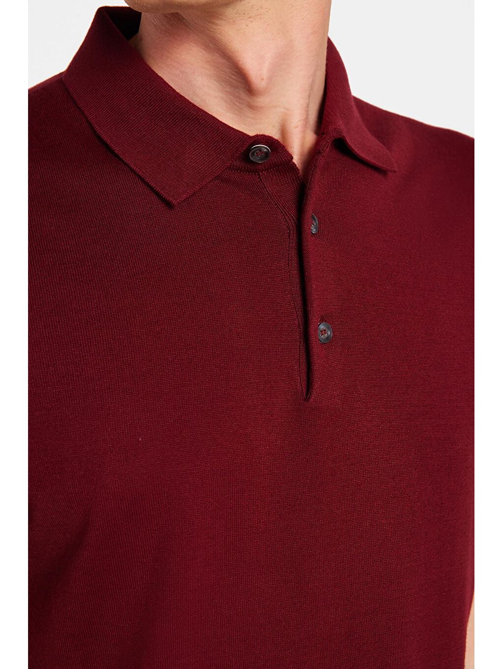 Erkek Slim Fit Dar Kesim Pamuklu Örme Triko Bordo Polo Yaka Tişört-2