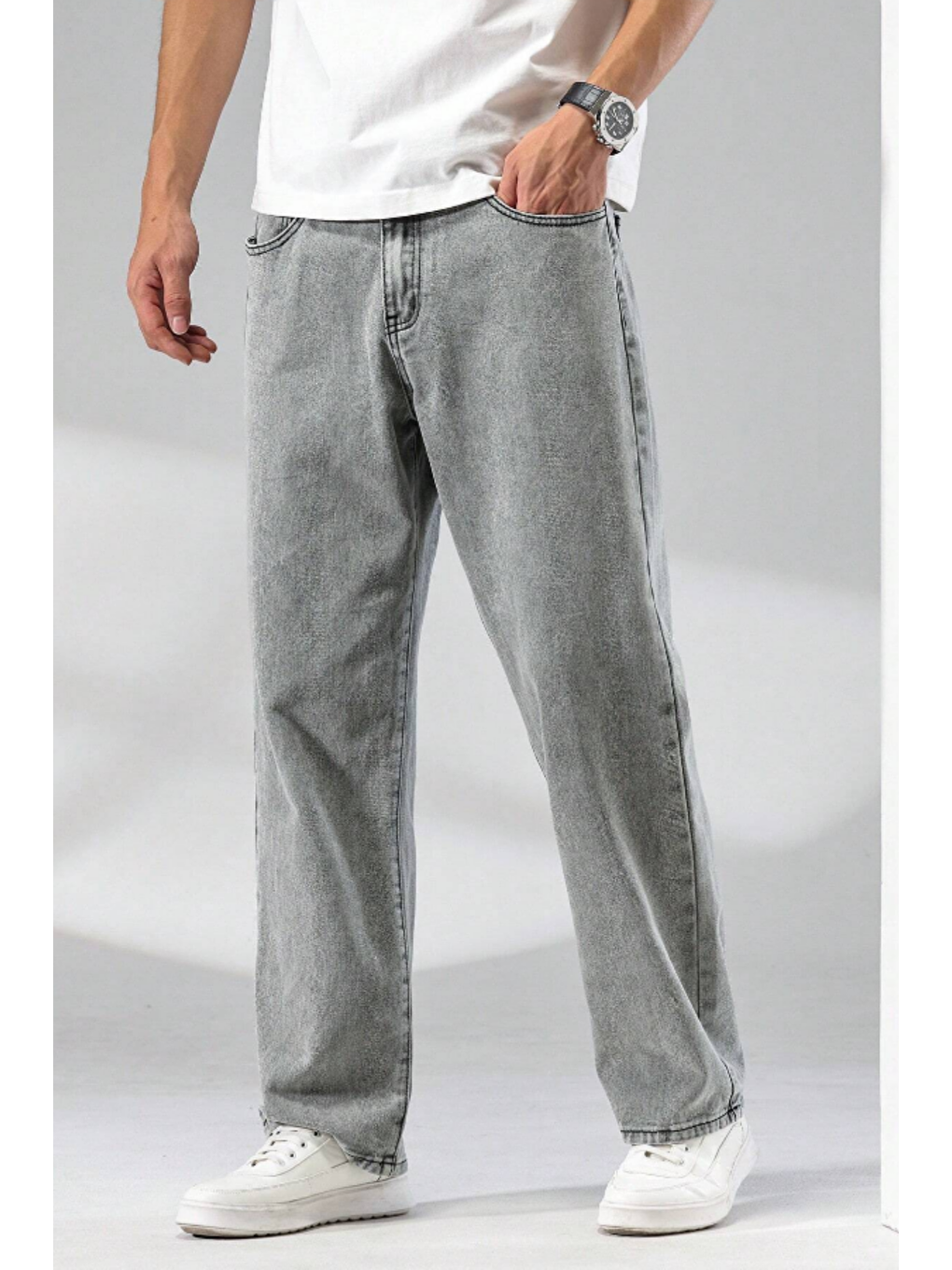 Erkek Gri Rahat Kesim Baggy Pantolon