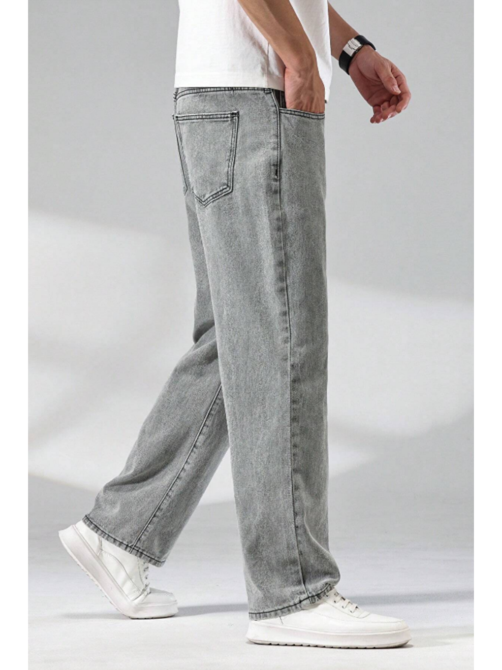 Erkek Gri Rahat Kesim Baggy Pantolon-1