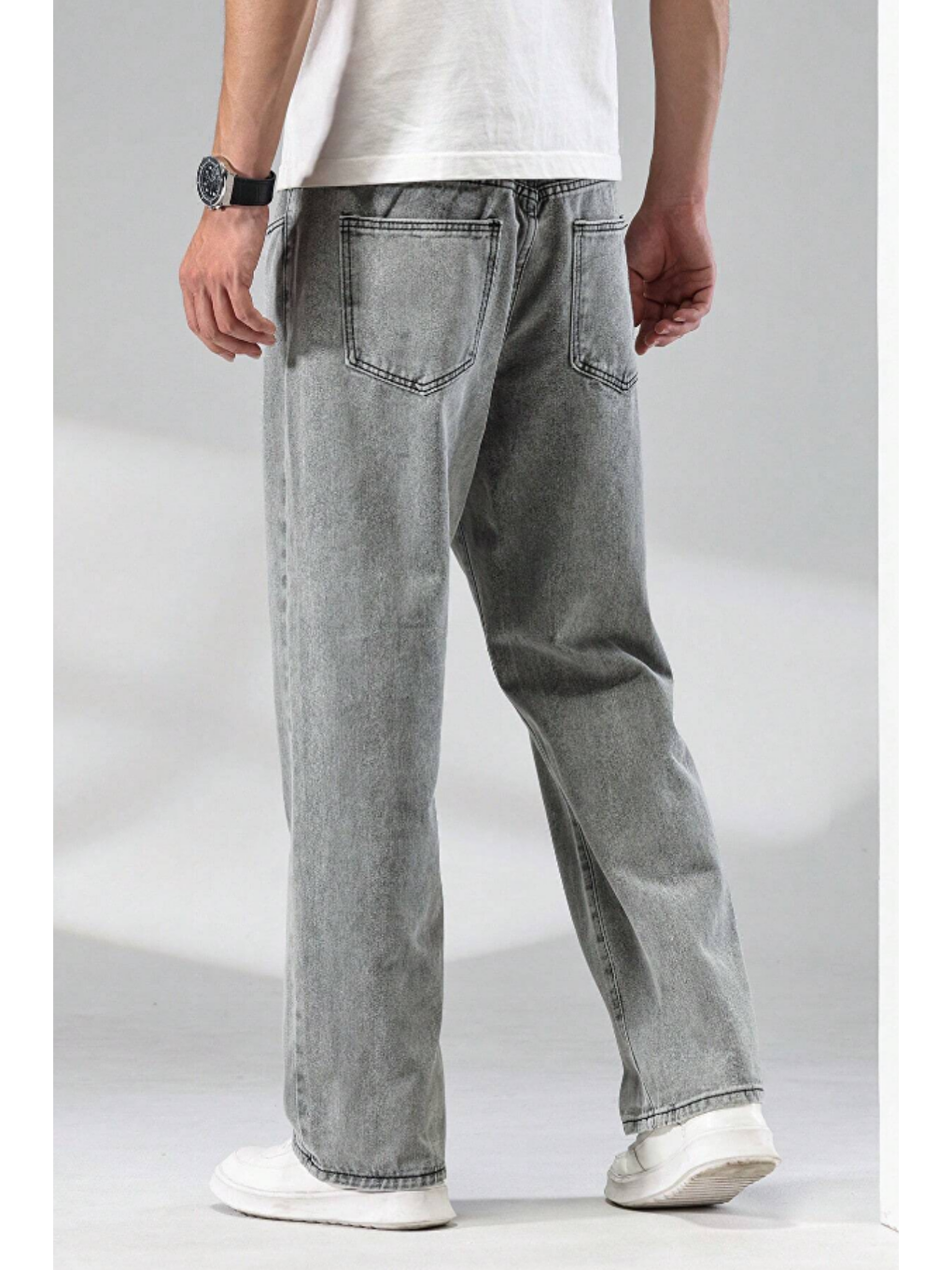 Erkek Gri Rahat Kesim Baggy Pantolon-2