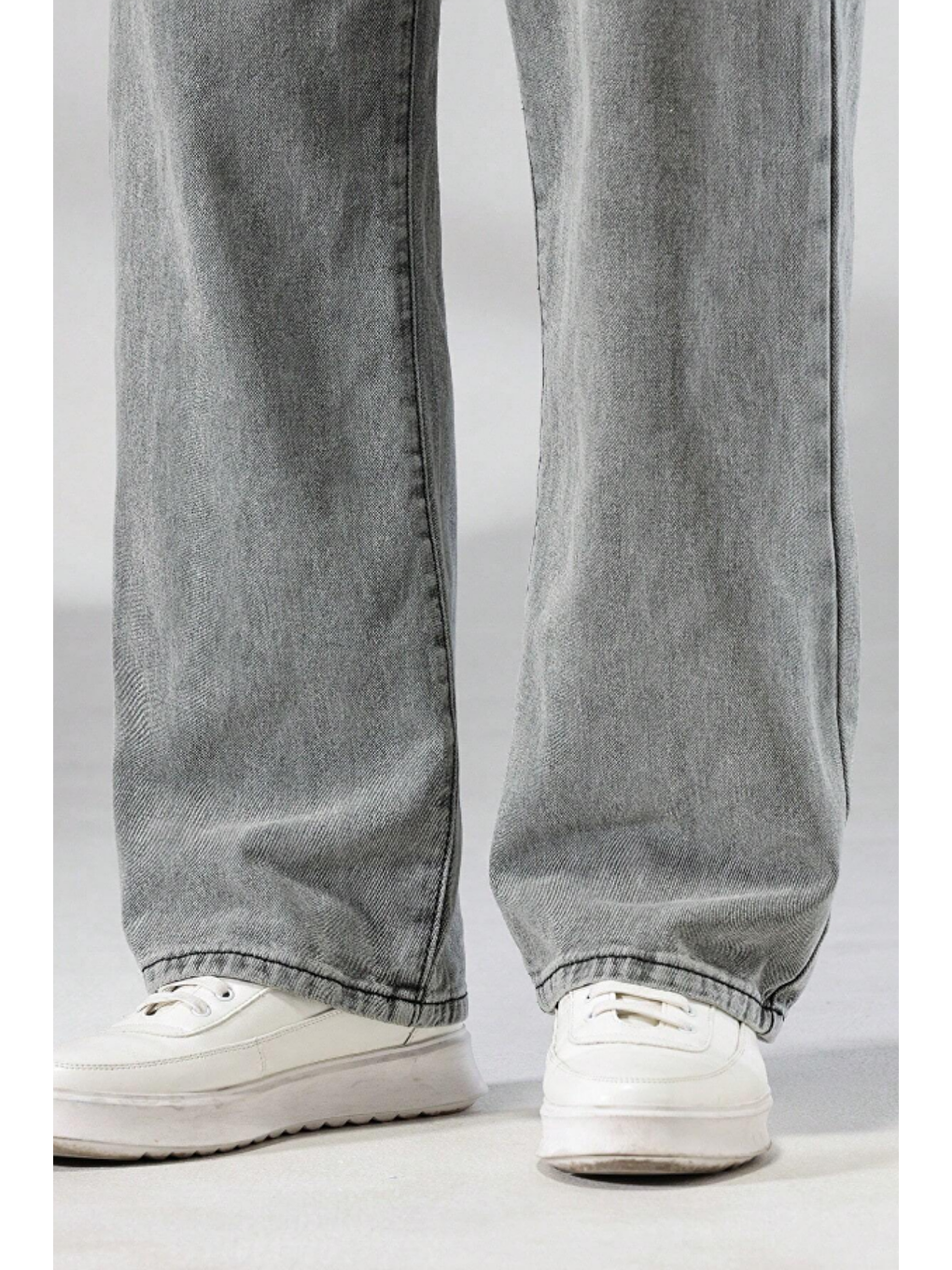 Erkek Gri Rahat Kesim Baggy Pantolon-3