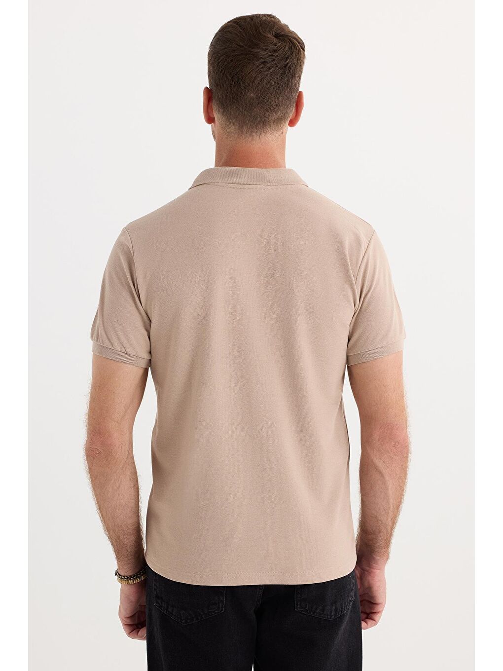 Erkek Slim Fit Dar Kesim Pamuklu Yumuşak Dokulu Serin Tutan Kumaş Düz Pike Bej Polo Yaka Tişört-6