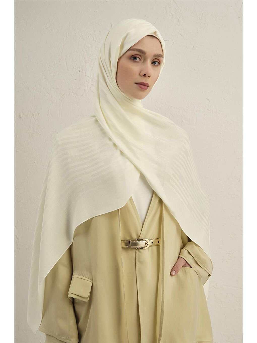 Ekru Lyocell Viscon Stripes Şal 2 58