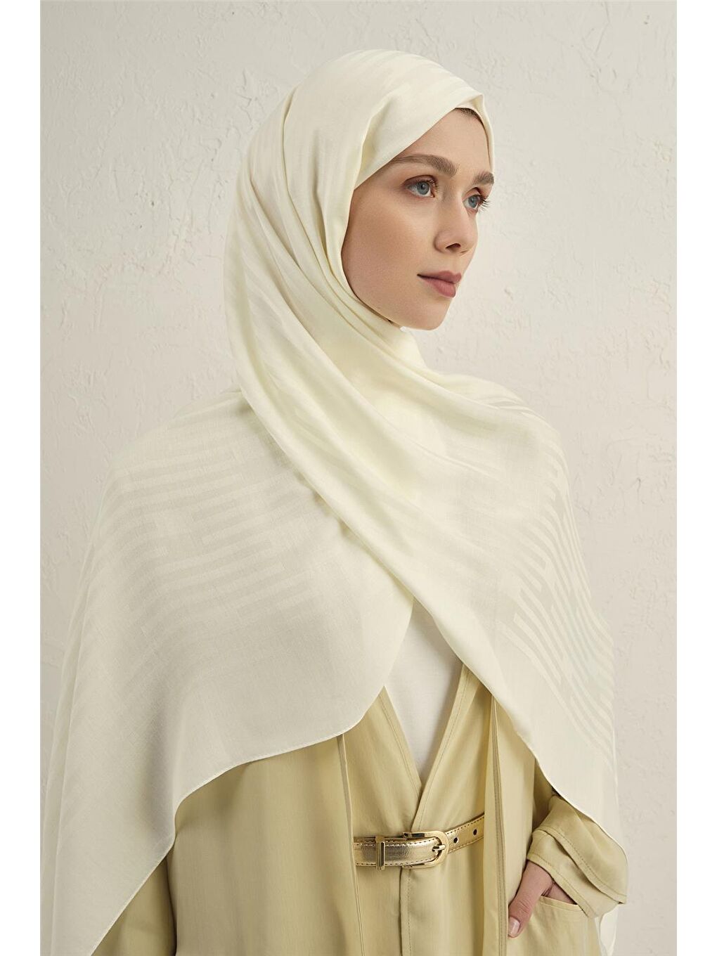 Ekru Lyocell Viscon Stripes Şal 2 58-1