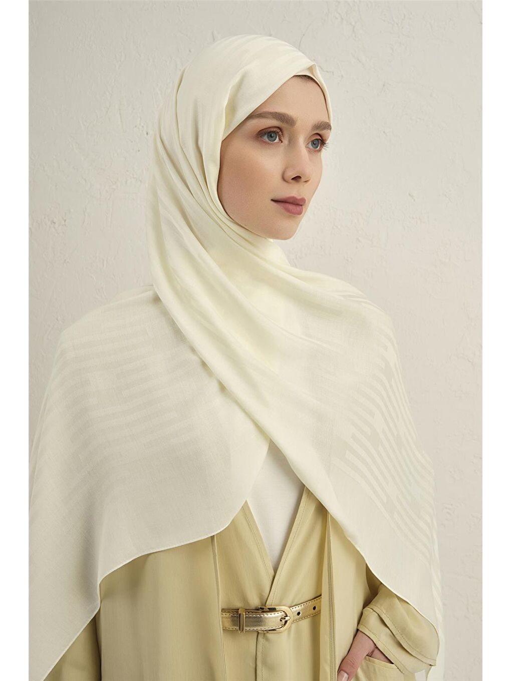 Ekru Lyocell Viscon Stripes Şal 2 58-2