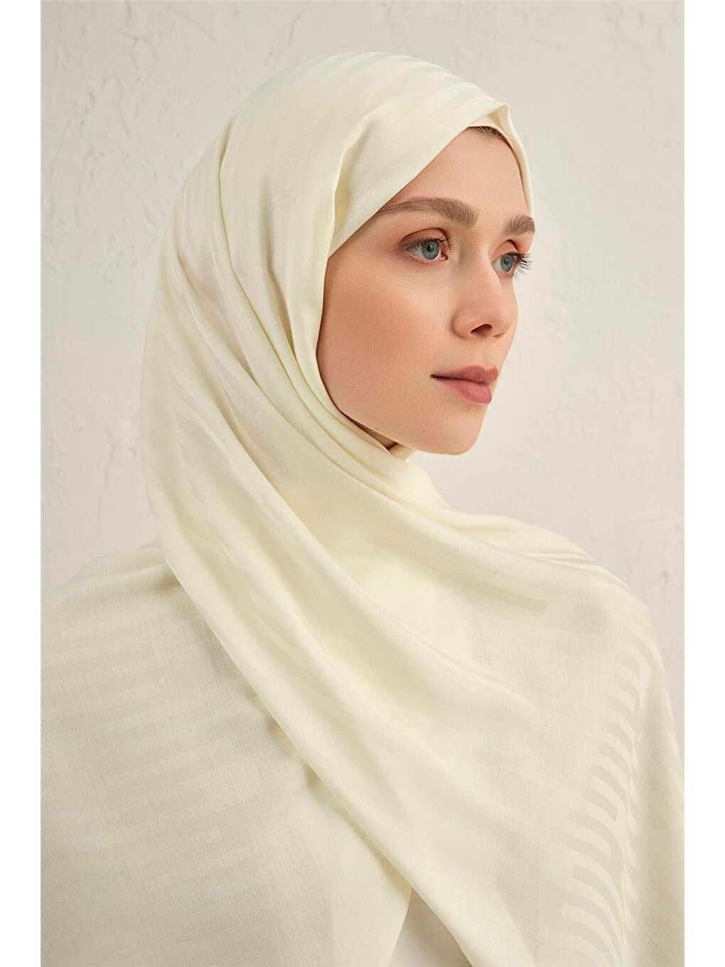 Ekru Lyocell Viscon Stripes Şal 2 58-3