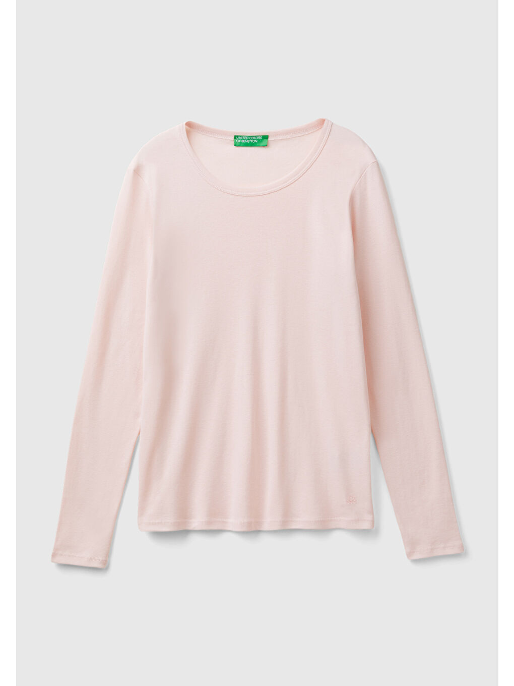 Kadın Toz Pembe Basic Bisiklet Yaka Uzun Kollu Tişört-1