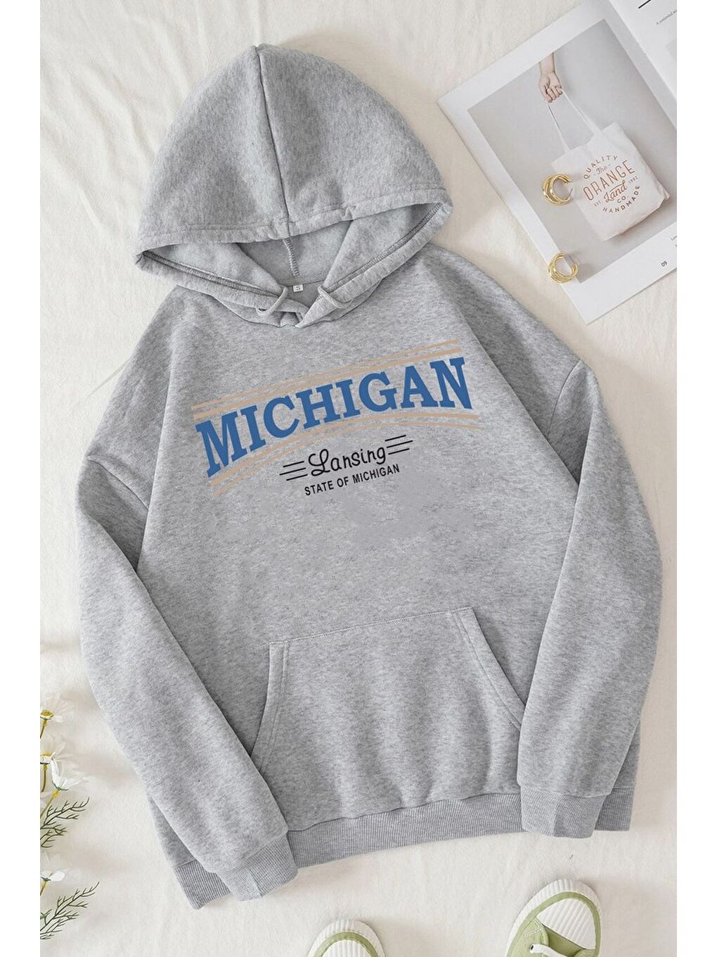 uyguntarz Gri Unisex Michigan Tasarım Sweatshirt