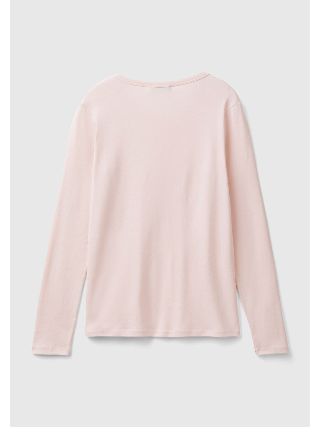 Kadın Toz Pembe Basic Bisiklet Yaka Uzun Kollu Tişört-3