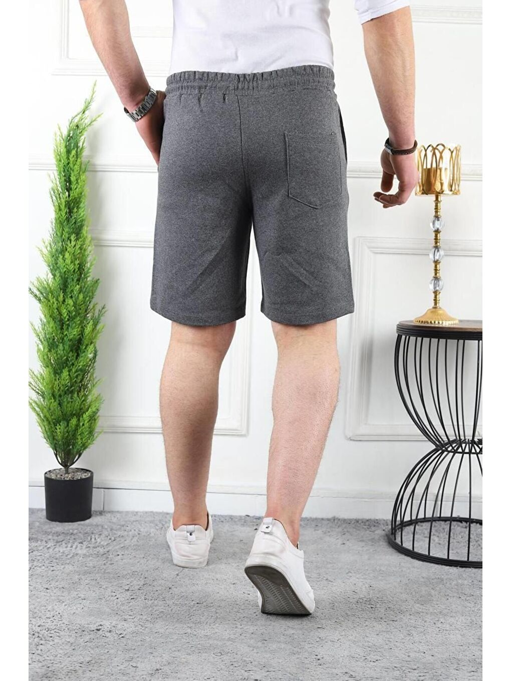Gri Erkek Üç Iplik Compack Penye Bel Lastikli Slim Fit Kapri-2