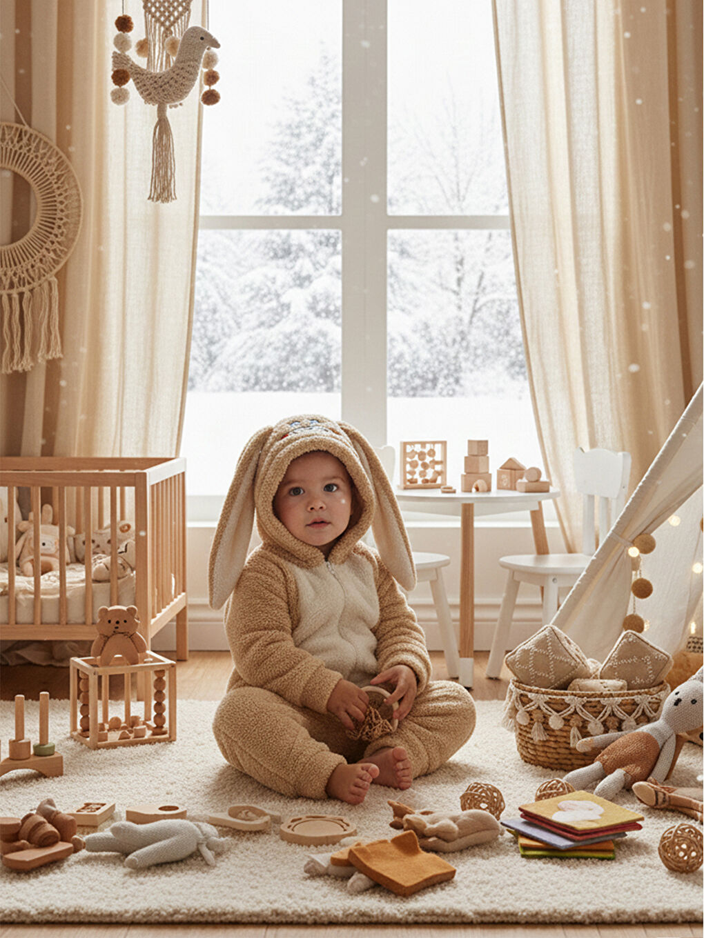 Kahverengi Welsoft Krem Kız Çocuk Desenli Kışlık  Uyku Tulumu 1–6 Yaş-1