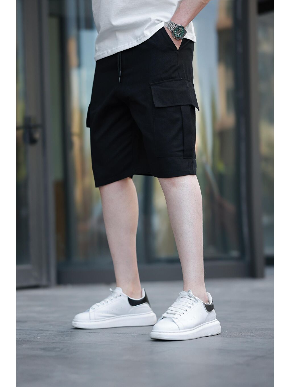 Siyah Kargo Cepli Erkek Şort E6571