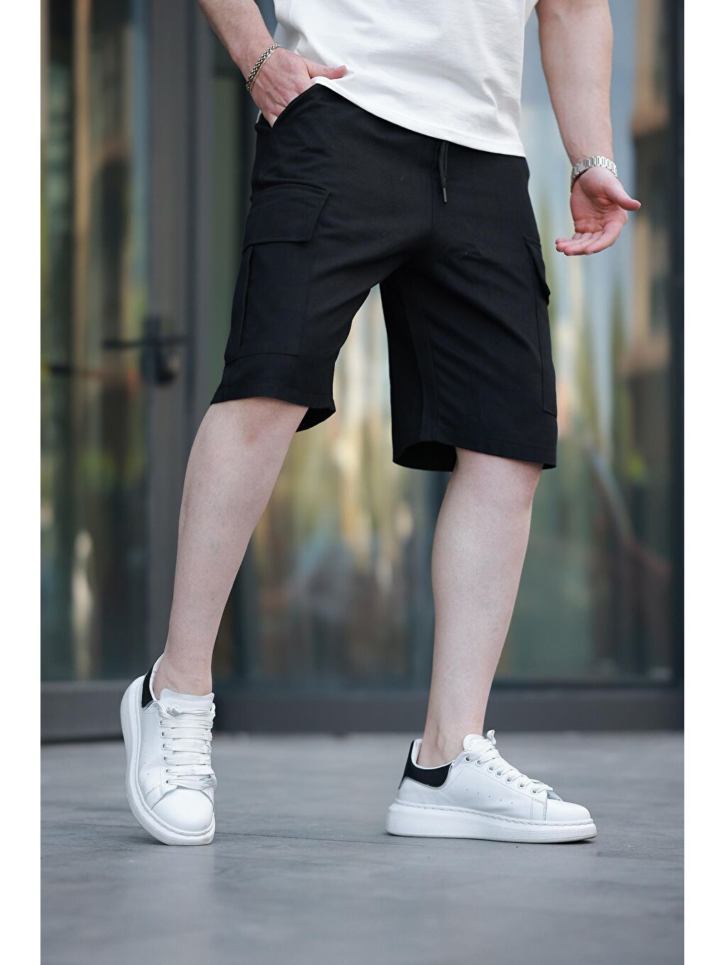 Siyah Kargo Cepli Erkek Şort E6571-1