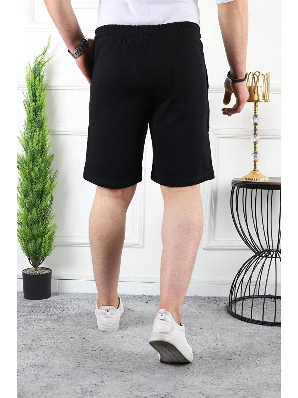 Siyah Erkek Üç Iplik Compack Penye Bel Lastikli Slim Fit Kapri-2