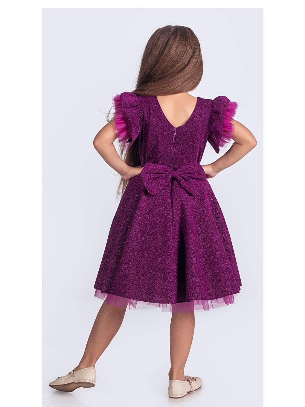 Mor Simli Şanzelize Kız Çocuk Abiye Elbise M00669-8