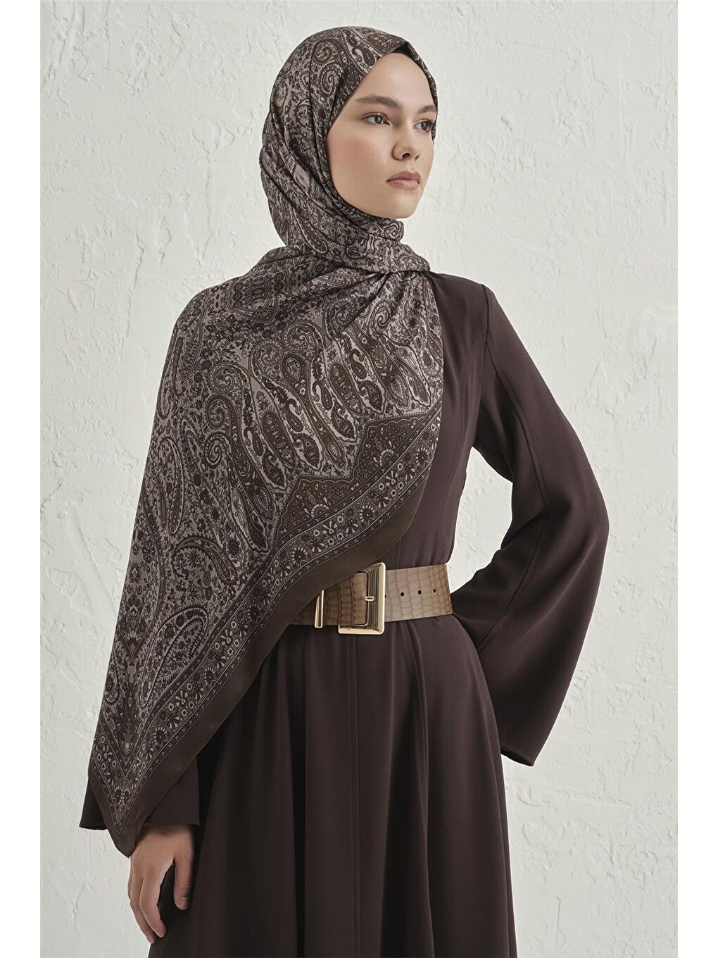 Kahverengi Premium Pure Etnik Desen Şal 4 44