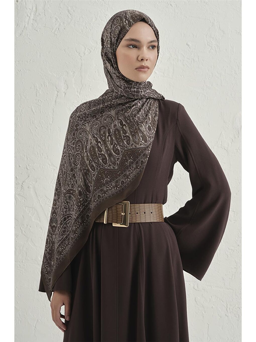 Kahverengi Premium Pure Etnik Desen Şal 4 44-1