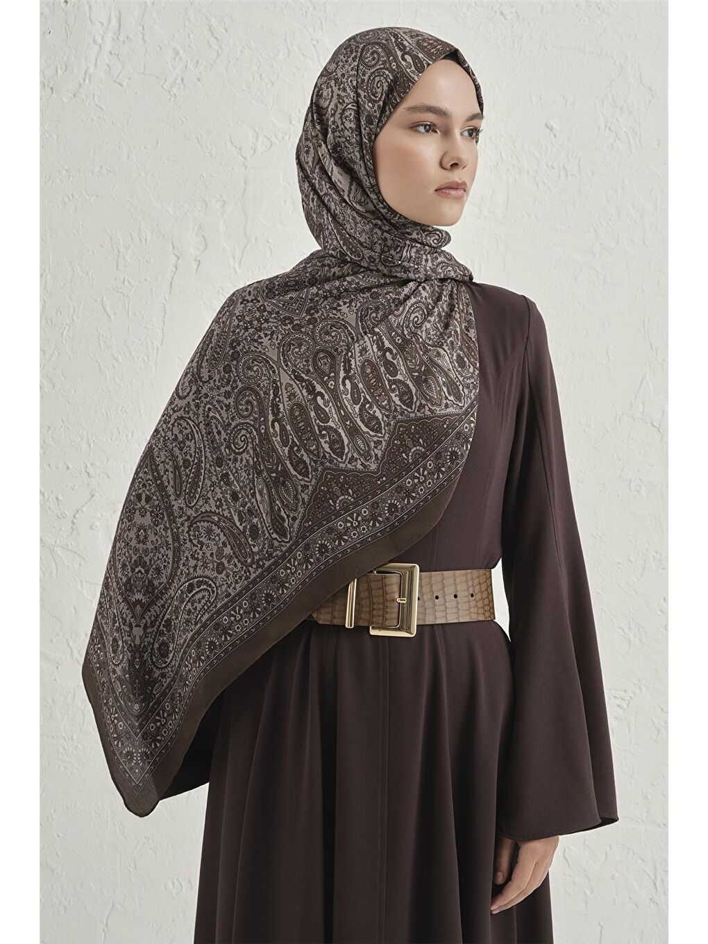 Kahverengi Premium Pure Etnik Desen Şal 4 44-2