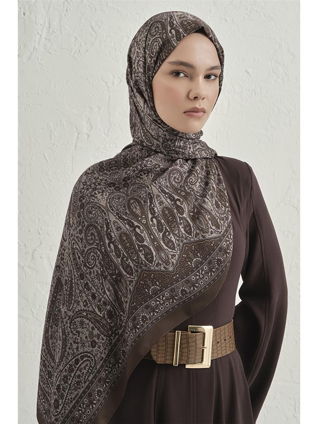 Kahverengi Premium Pure Etnik Desen Şal 4 44-3