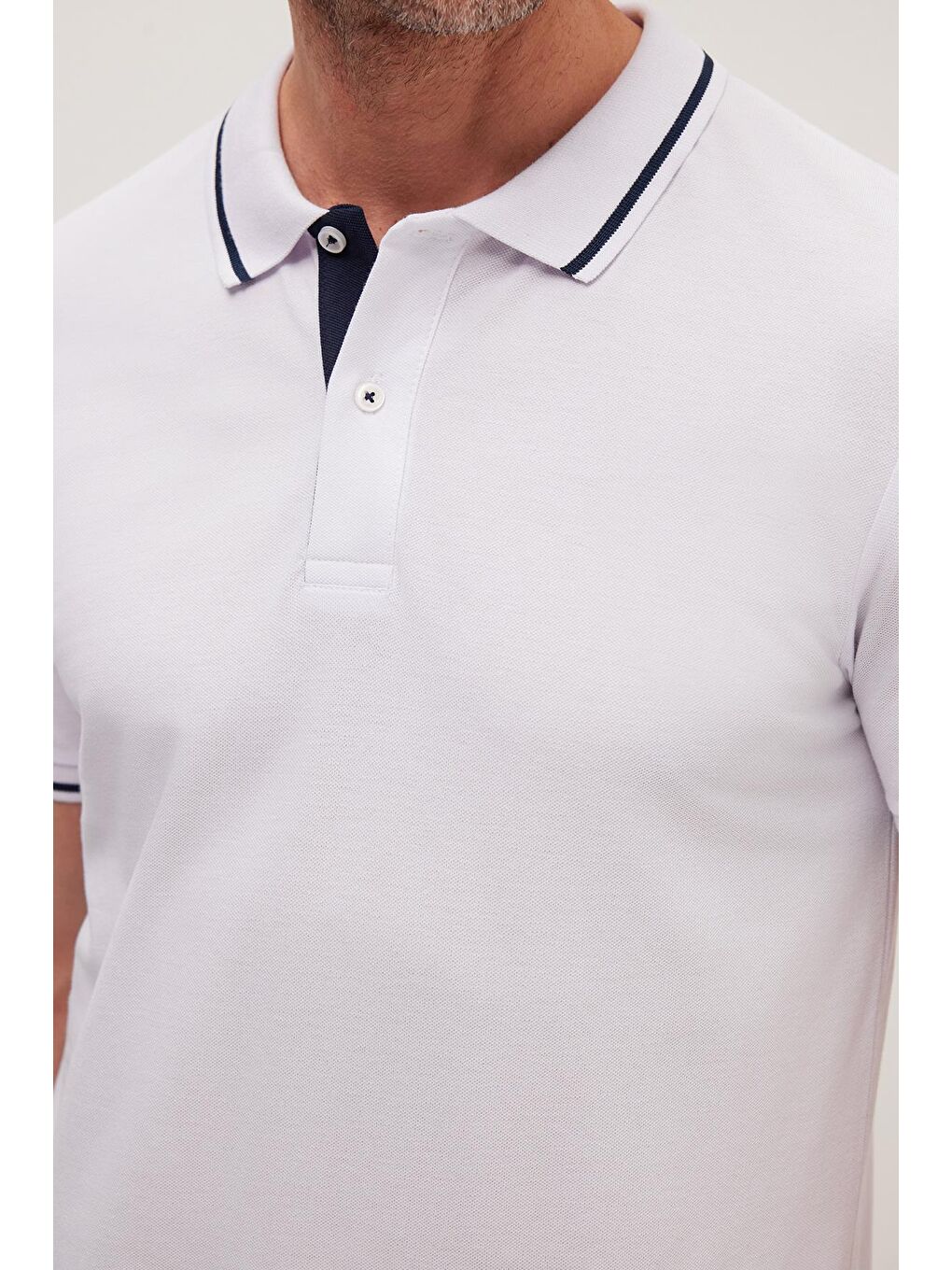 Erkek Slim Fit Dar Kesim %100 Pamuk Yumuşak Dokulu Serin Tutan Kumaş Düz Pike Beyaz Polo Yaka Tişört-3