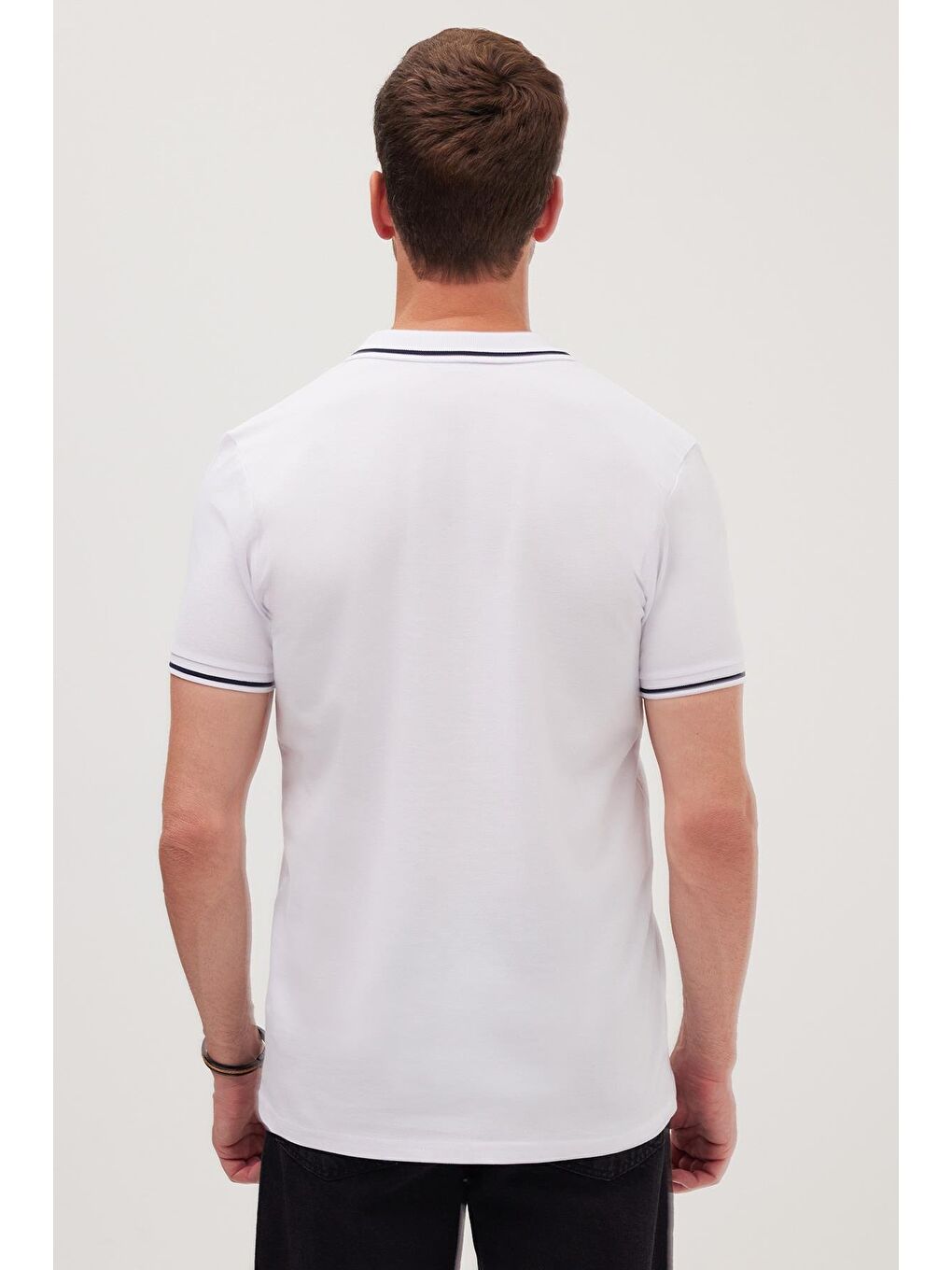 Erkek Slim Fit Dar Kesim %100 Pamuk Yumuşak Dokulu Serin Tutan Kumaş Düz Pike Beyaz Polo Yaka Tişört-6