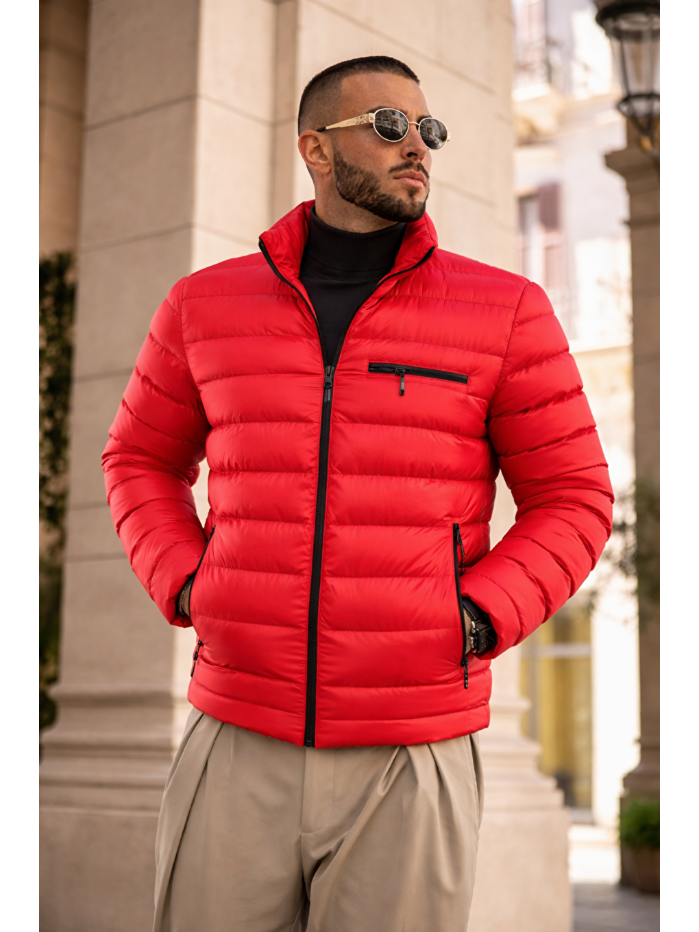 Erkek Günlük Cepli Basic Astarlı Kırmızı Şişme Mont