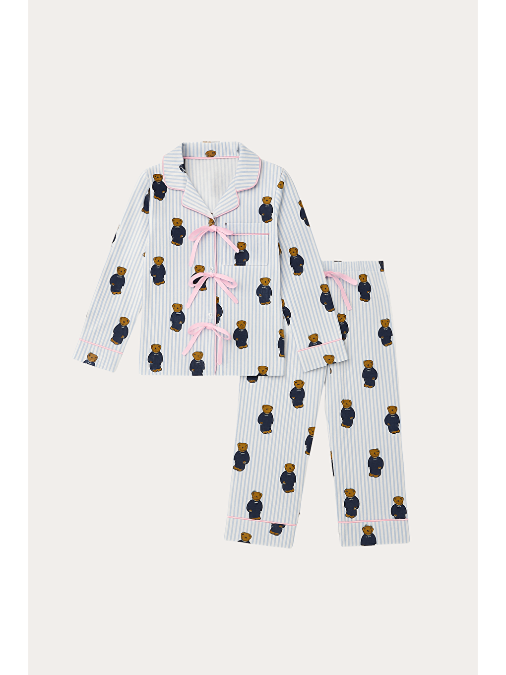 Kız Çocuk Teddy Desenli Cepli Pijama Takımı Mavi-2