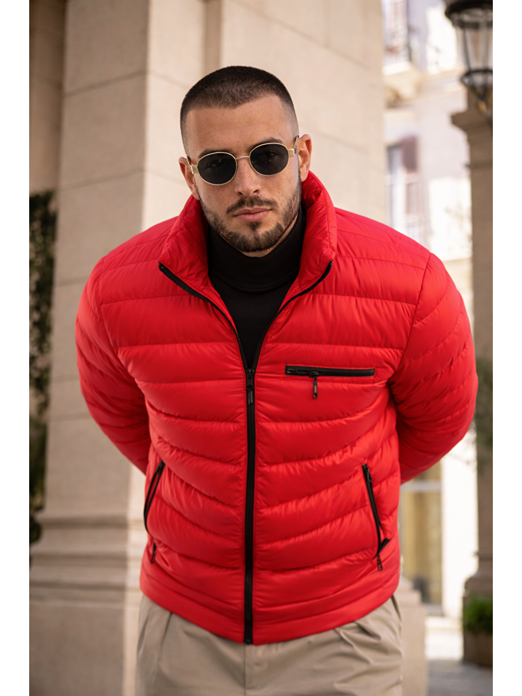 Erkek Günlük Cepli Basic Astarlı Kırmızı Şişme Mont-1
