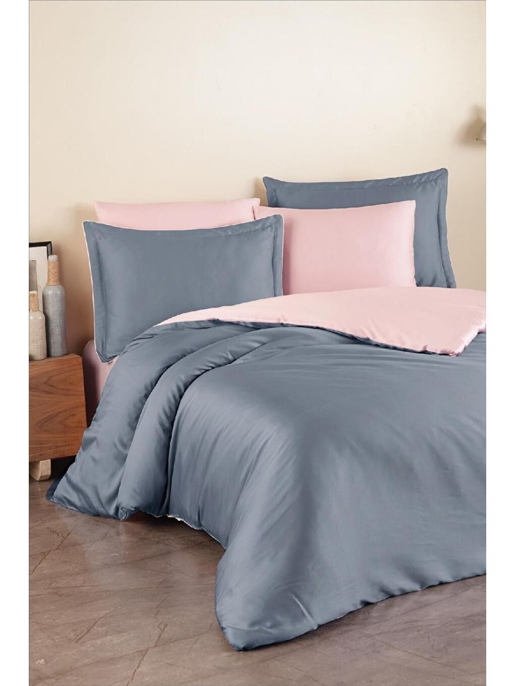 Pembe Pamuk Saten Tek Kişilik Nevresim Takımı