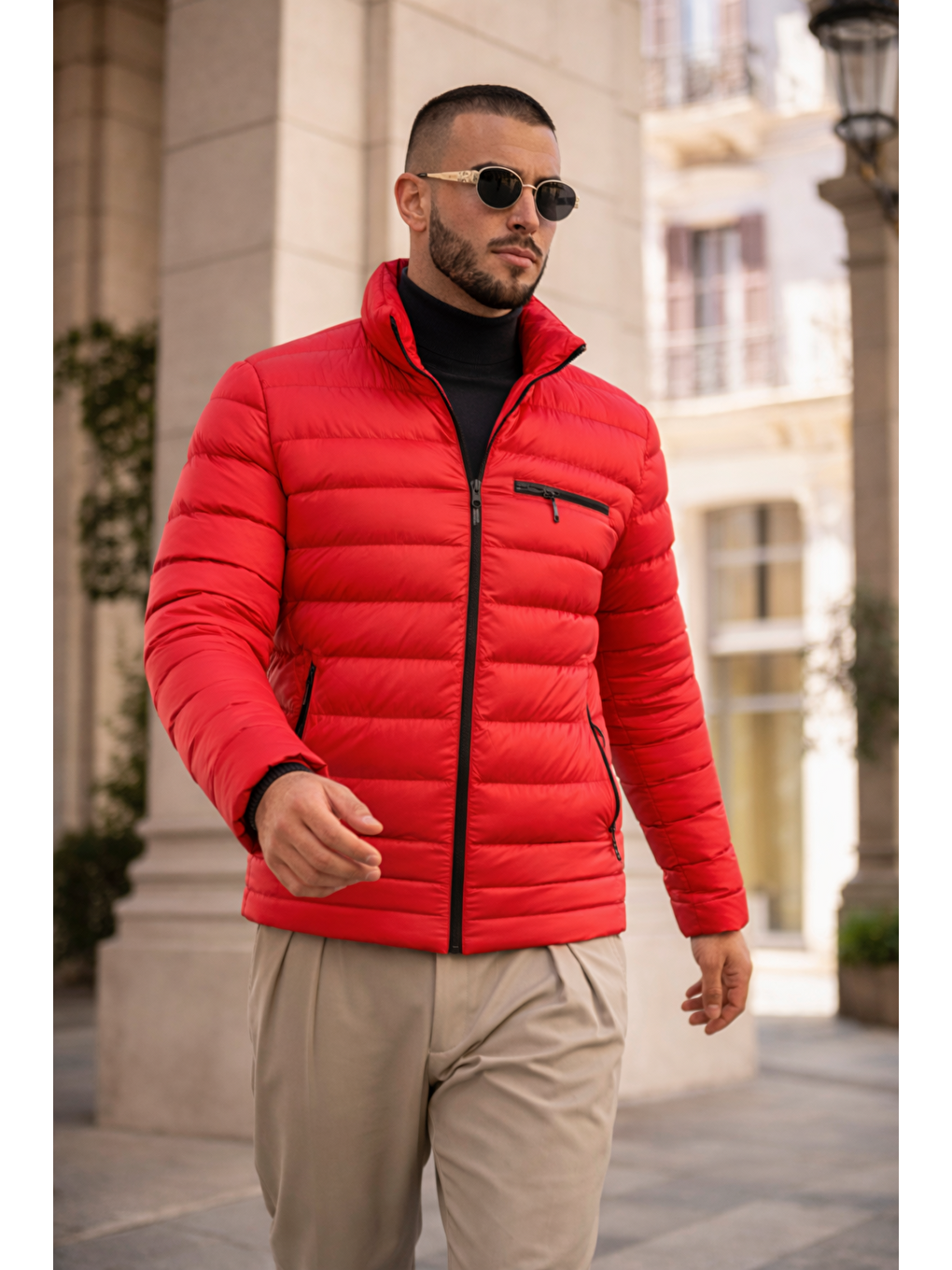 Erkek Günlük Cepli Basic Astarlı Kırmızı Şişme Mont-2