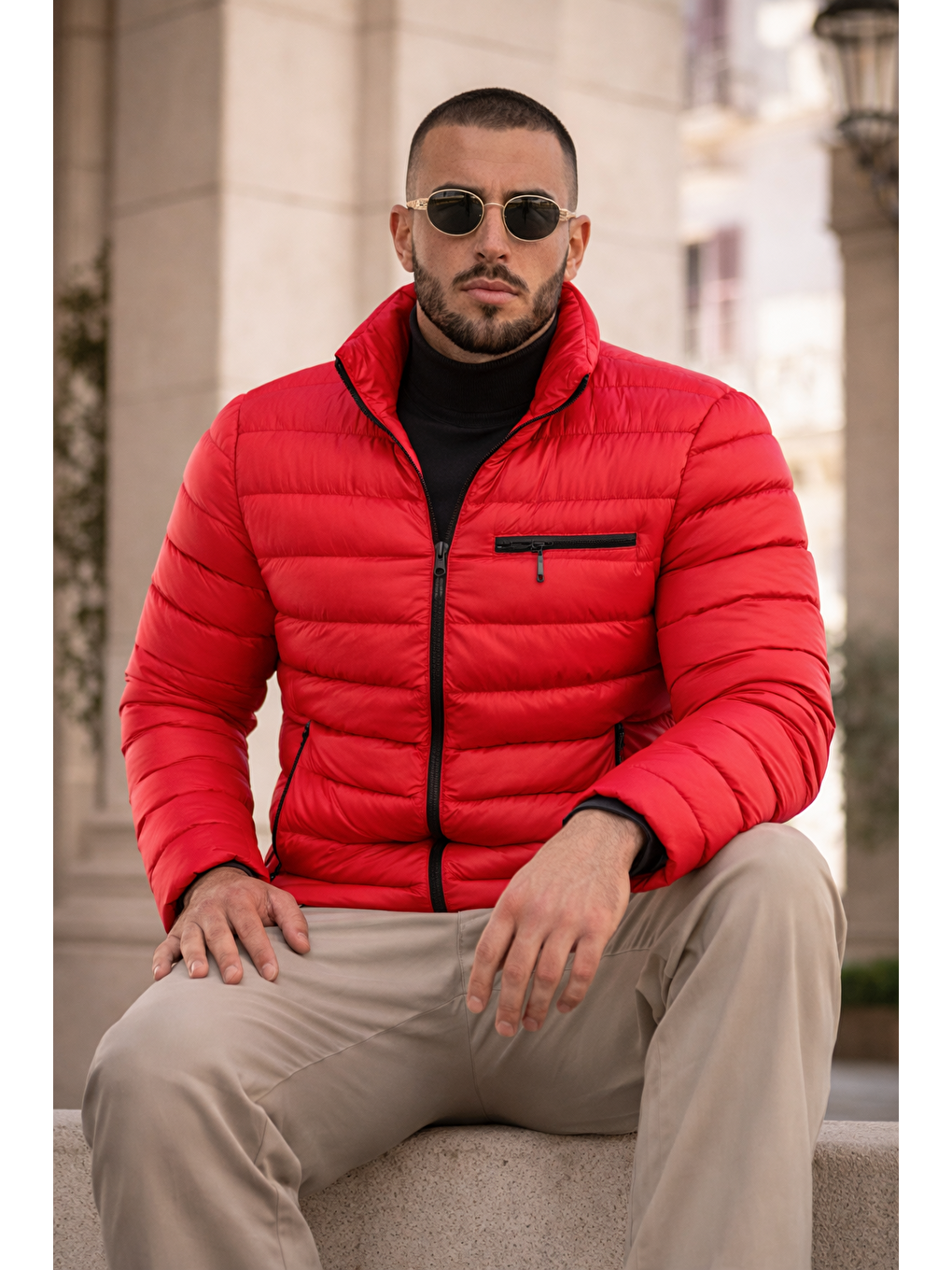 Erkek Günlük Cepli Basic Astarlı Kırmızı Şişme Mont-3