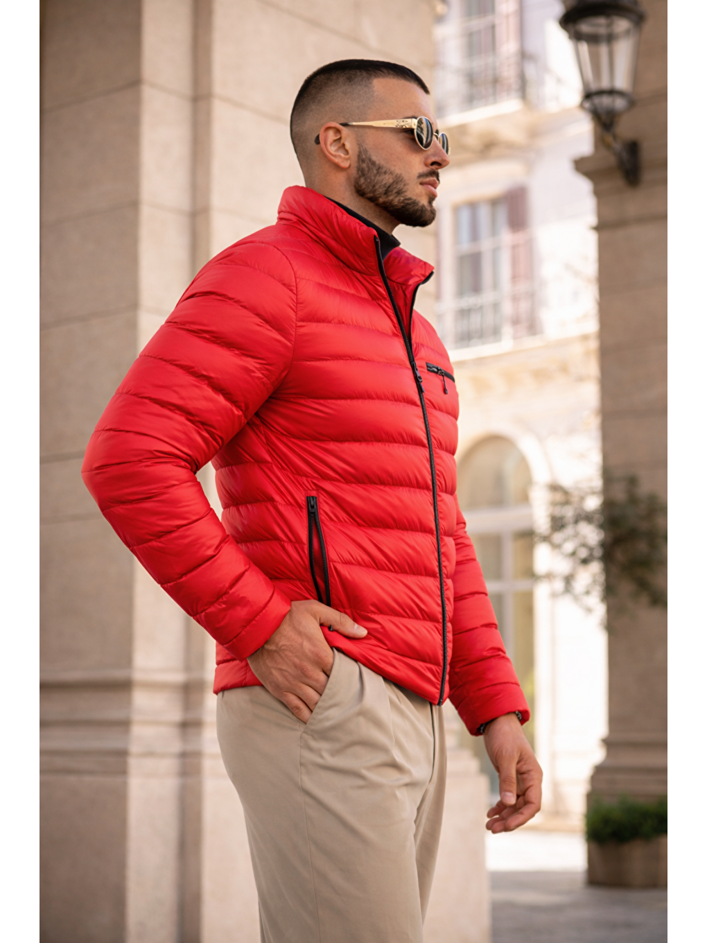 Erkek Günlük Cepli Basic Astarlı Kırmızı Şişme Mont-4