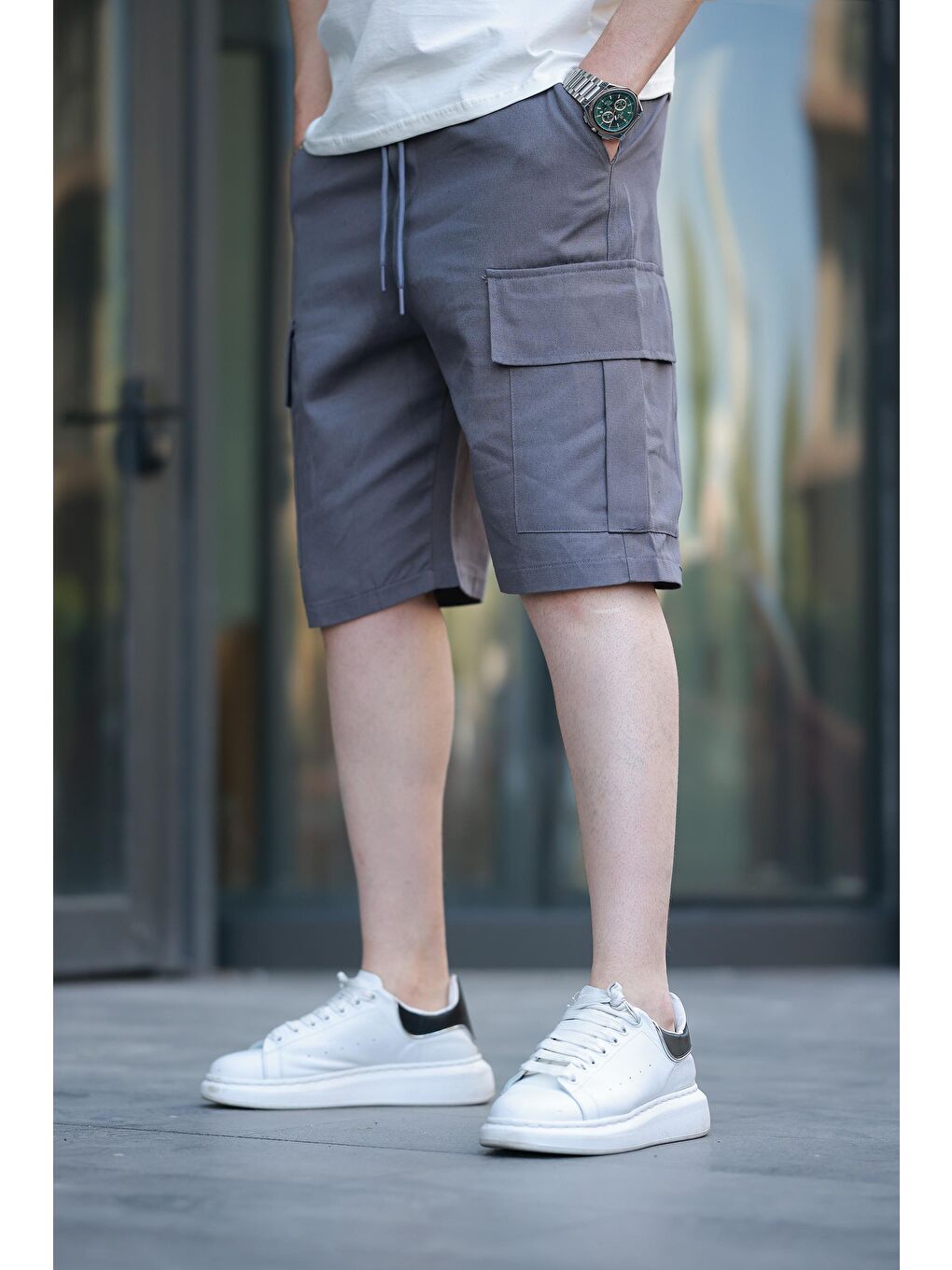 Gri Füme Kargo Cepli Erkek Şort E6571
