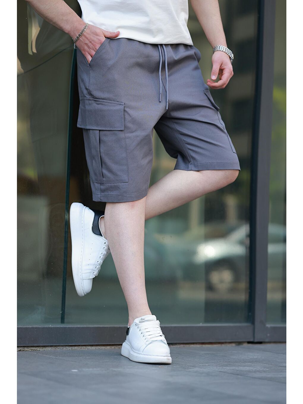 Gri Füme Kargo Cepli Erkek Şort E6571-1