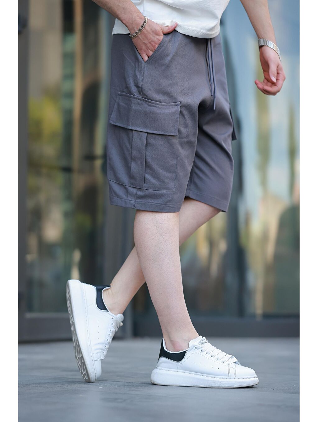 Gri Füme Kargo Cepli Erkek Şort E6571-3