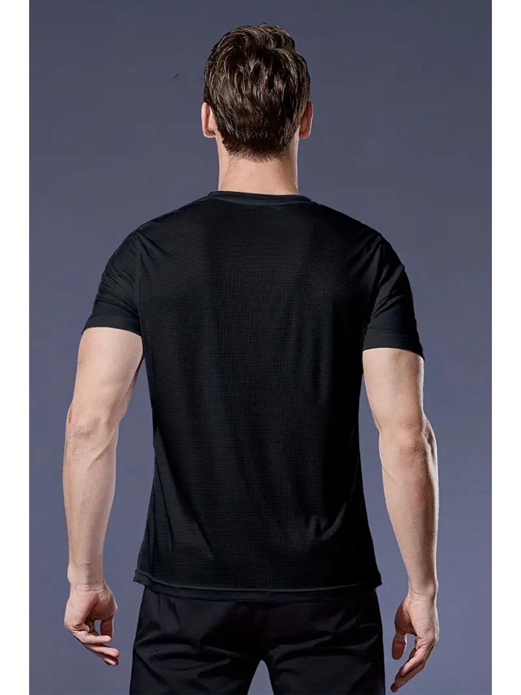 Siyah Xylon Mikro Polyester Nefes Alabilen Hafif Perform Antrenman Sporcu Erkek Tshirt-2
