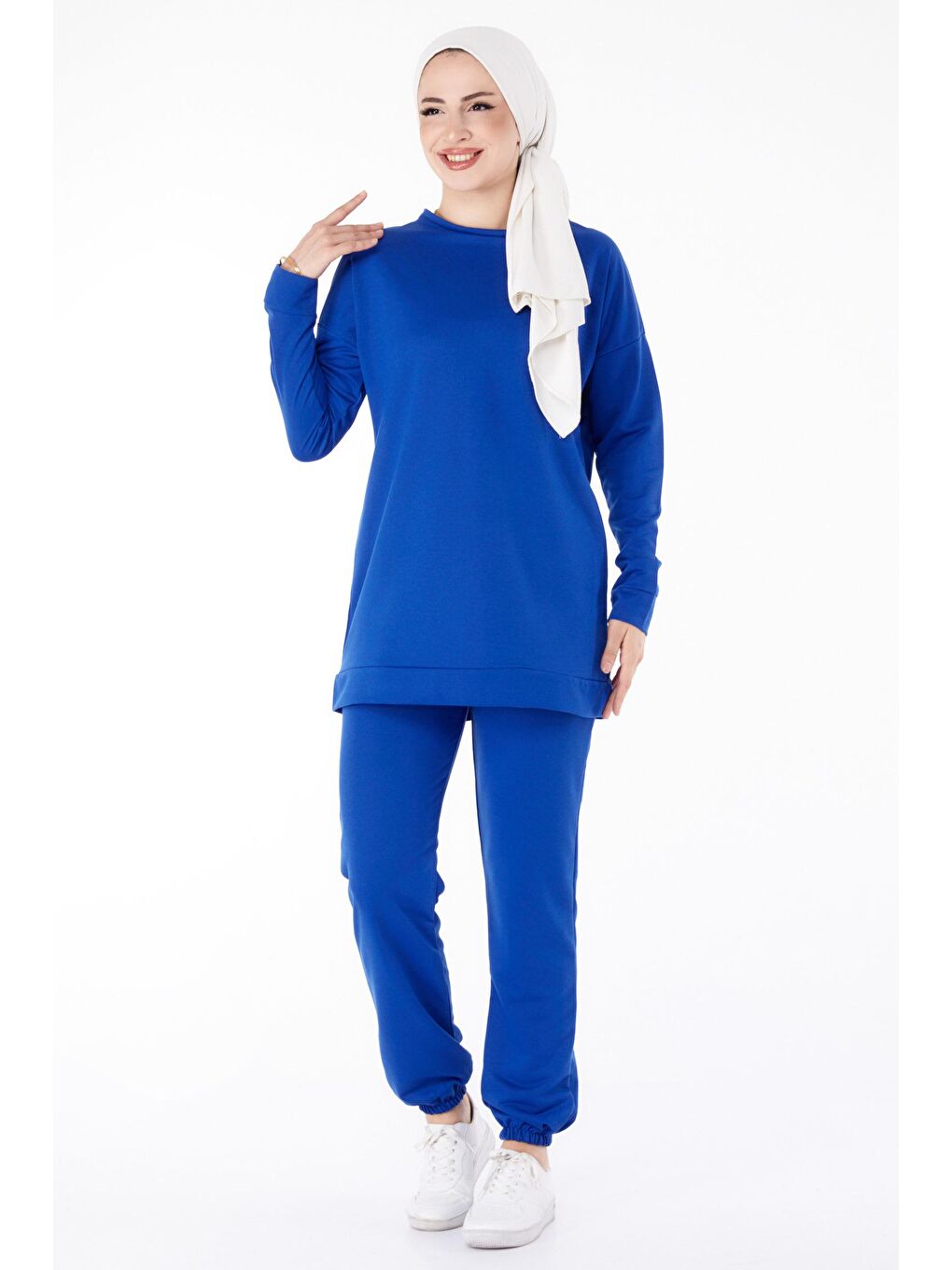 Bisiklet Yaka Kadın Mavi Eşofman Takımı - 13010-1