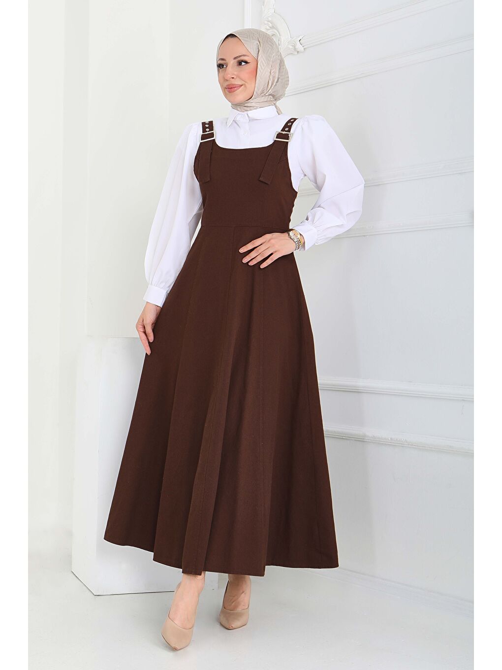 Kahverengi Askılı Gabardin Salopet Kahve - 27832-KAHVE