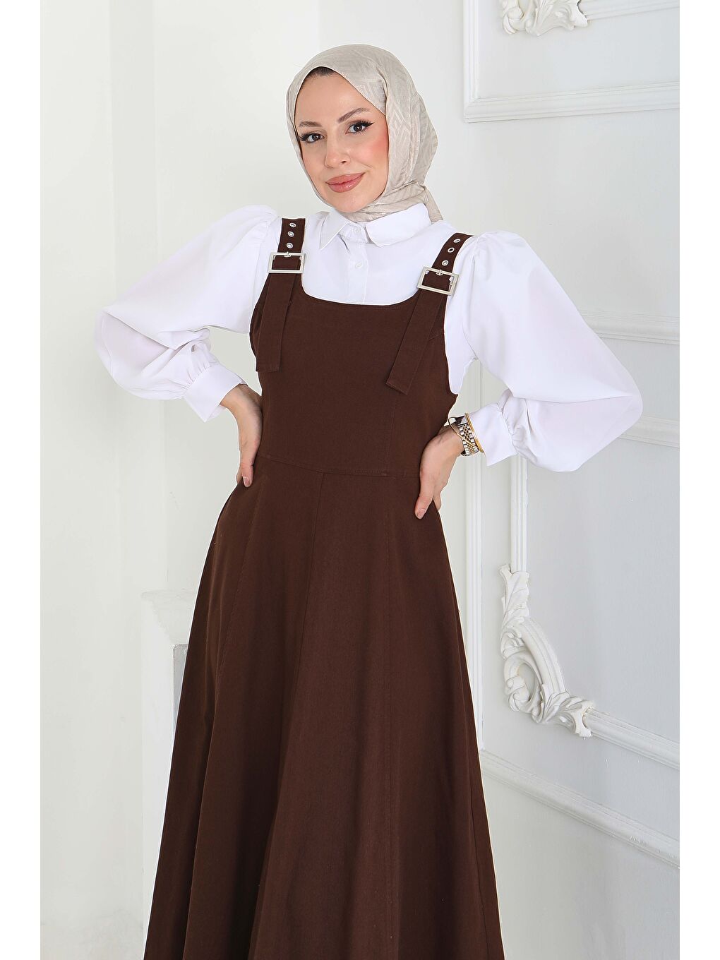 Kahverengi Askılı Gabardin Salopet Kahve - 27832-KAHVE-1